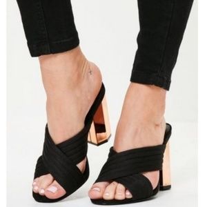 MissGuided Black Cross Stap heels Mule Sandal